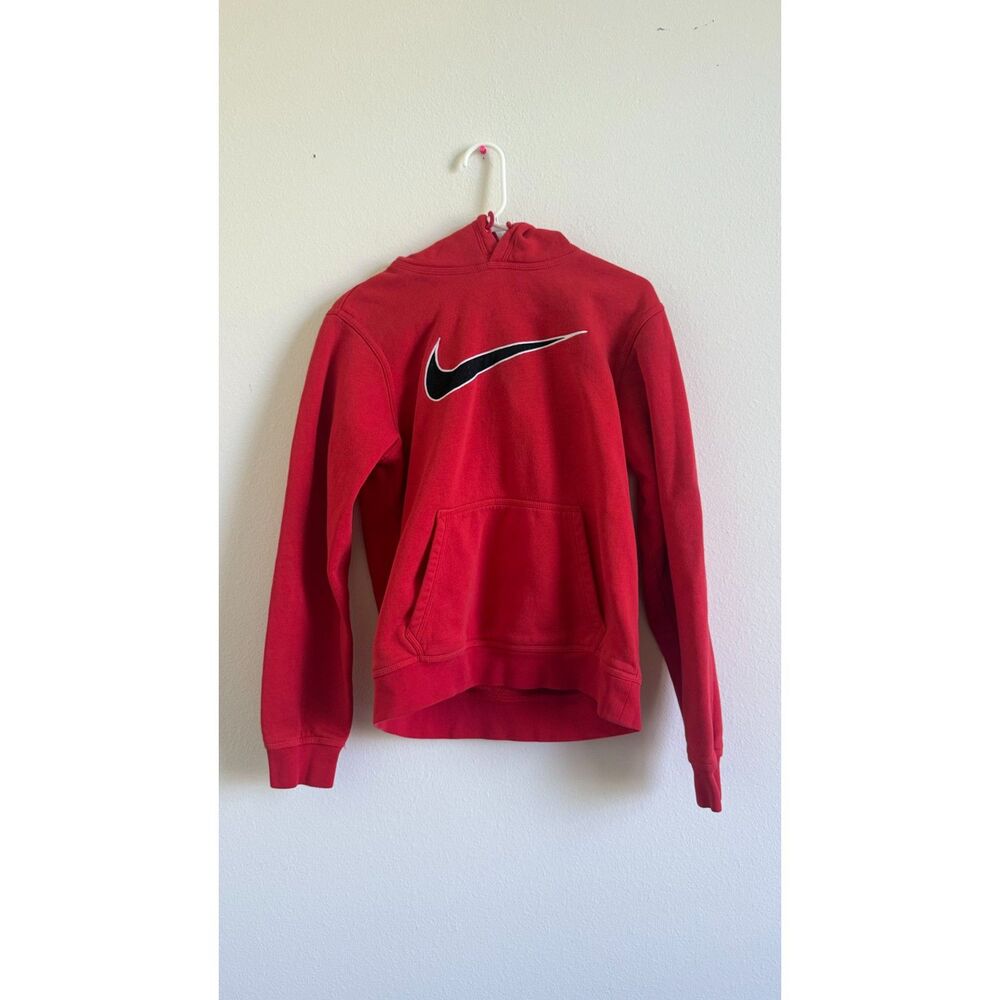 Nike Hoodie Women's Small Red Black Big Swoosh Pullover Sweatshirt